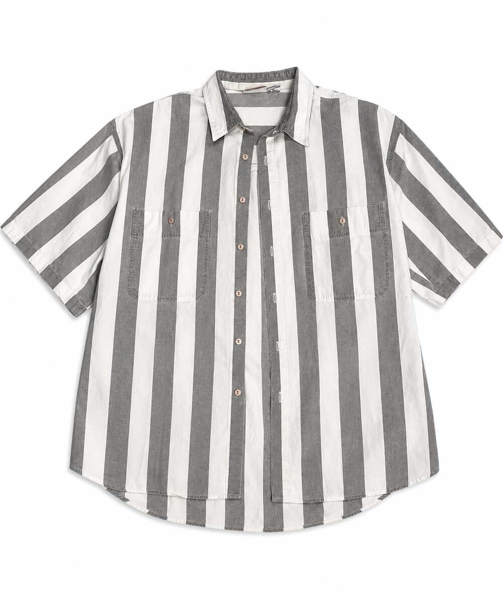 Vintage Shah Safari Striped Short Sleeve Button Down Shirt Size M